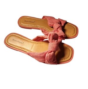 Pierre Dumas Pink Linen Bow Slide Sandals Ladies 8M Boho Coastal Summer Cruise